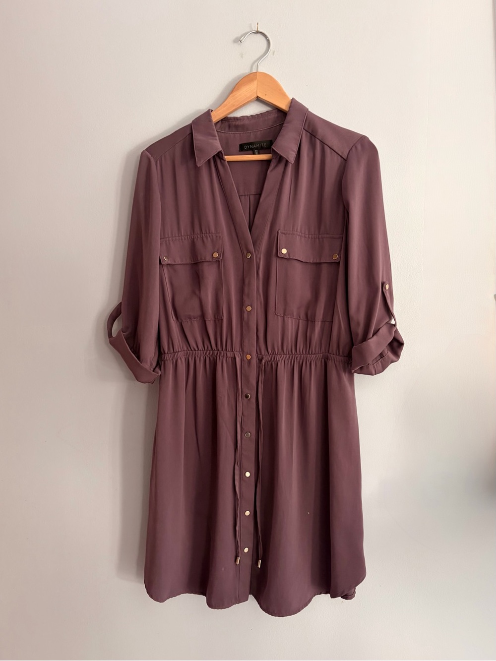 Button-Front Shirt Dress in Mauve
